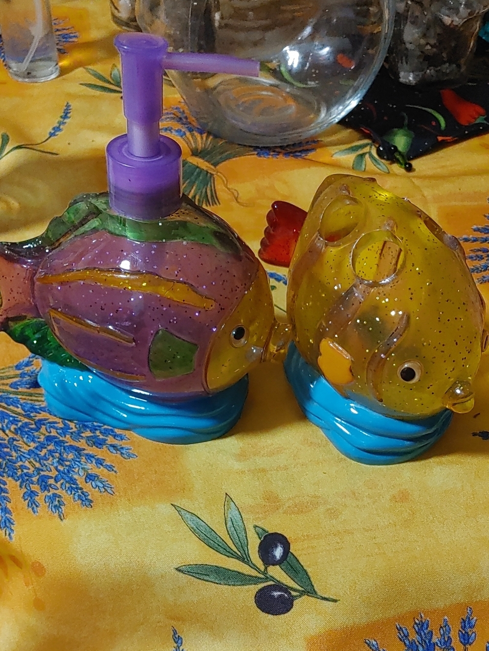 Vintage Under The Sea Fish Soap Dispenser and Toothbrush Holder